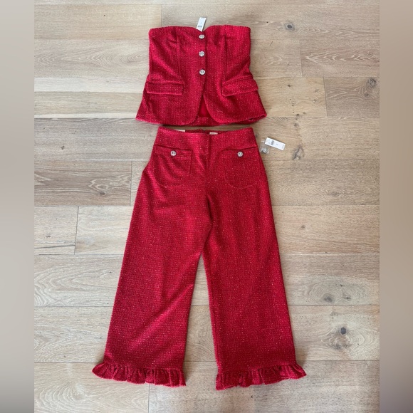 Maeve Pants - Maeve Red Wide Leg Capris & Strapless Tweed Top